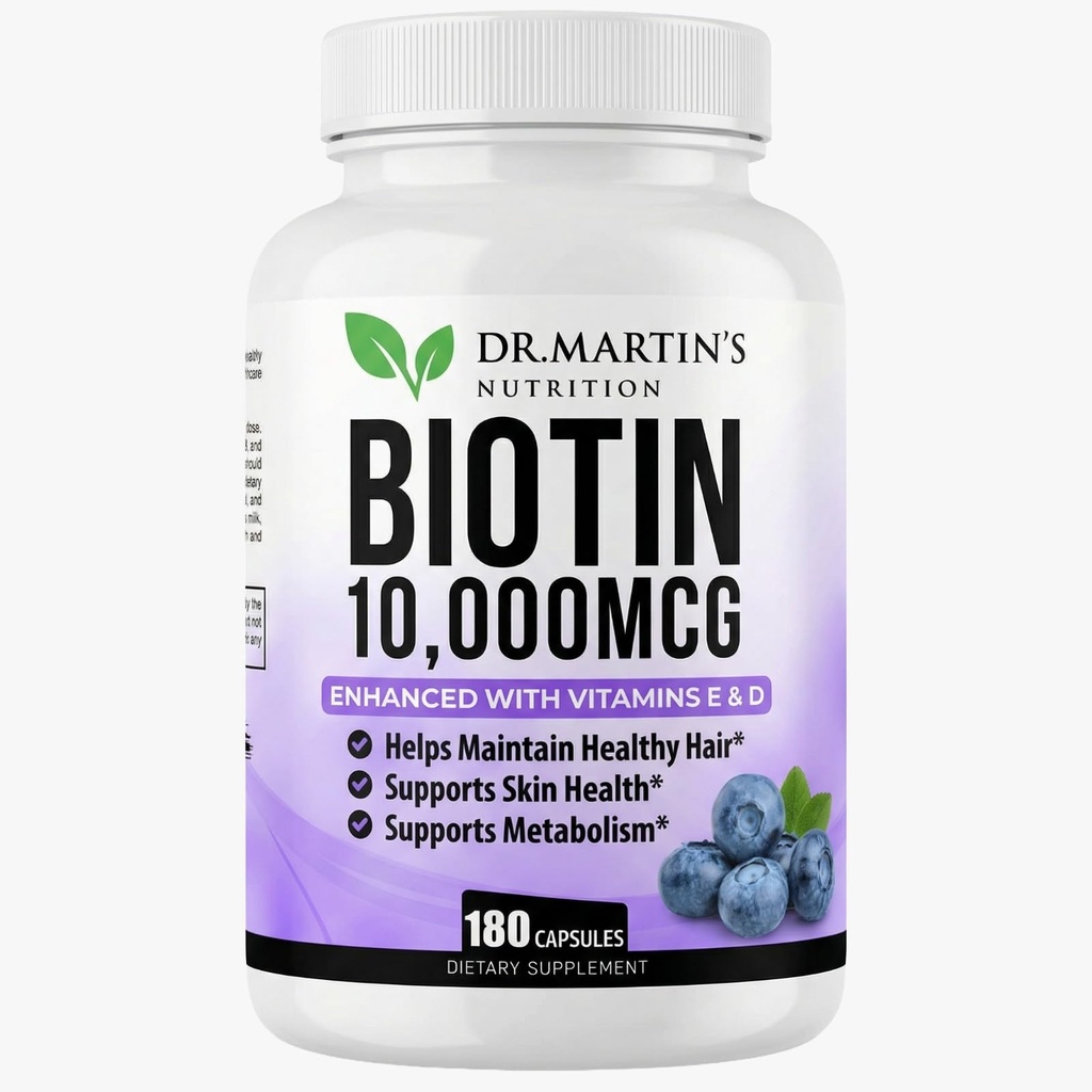 Potent Biotin (Vitamin B7) 10,000 mcg con Vitaminas D &amp; E Suplemento Silencio 180 Conde Silencio Hair, Skin And Nails  For Thicker & Stronger Hair Growth ← Saludable, Joven Esquín " Strong Nails " Energy Support
