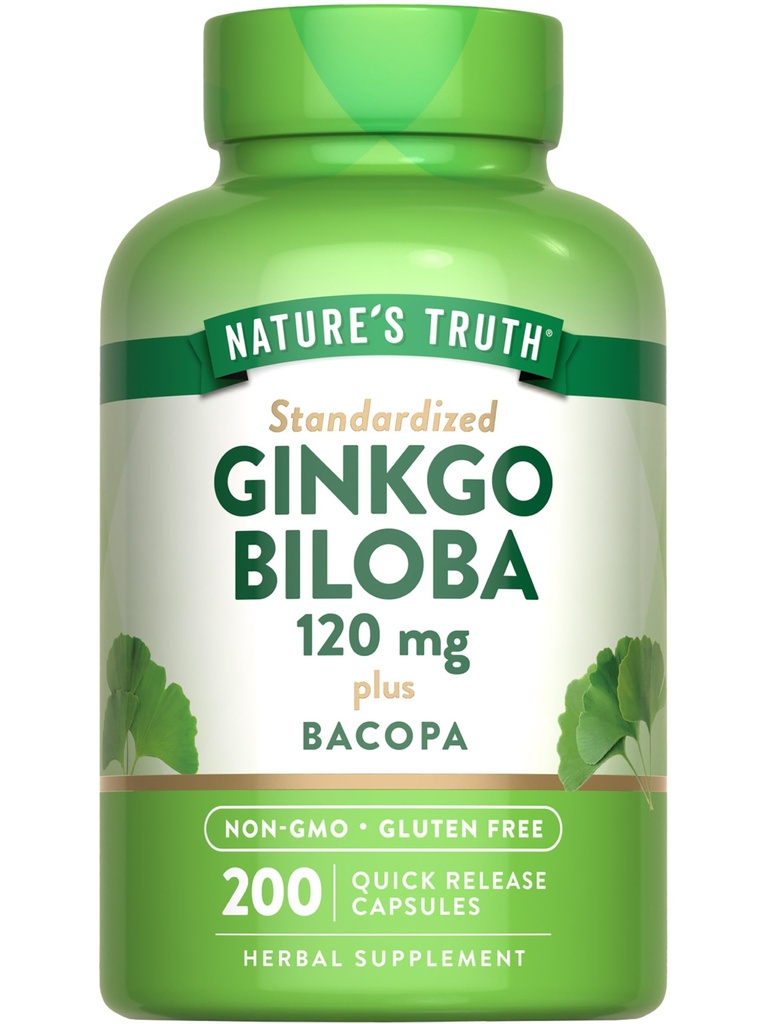 La verdad de la naturaleza Ginkgo Biloba 120mg  Plus Bacopa ← 200 Quick Release Capsules ← Standardized Extract ← Non-GMO y Gluten Free Supplement