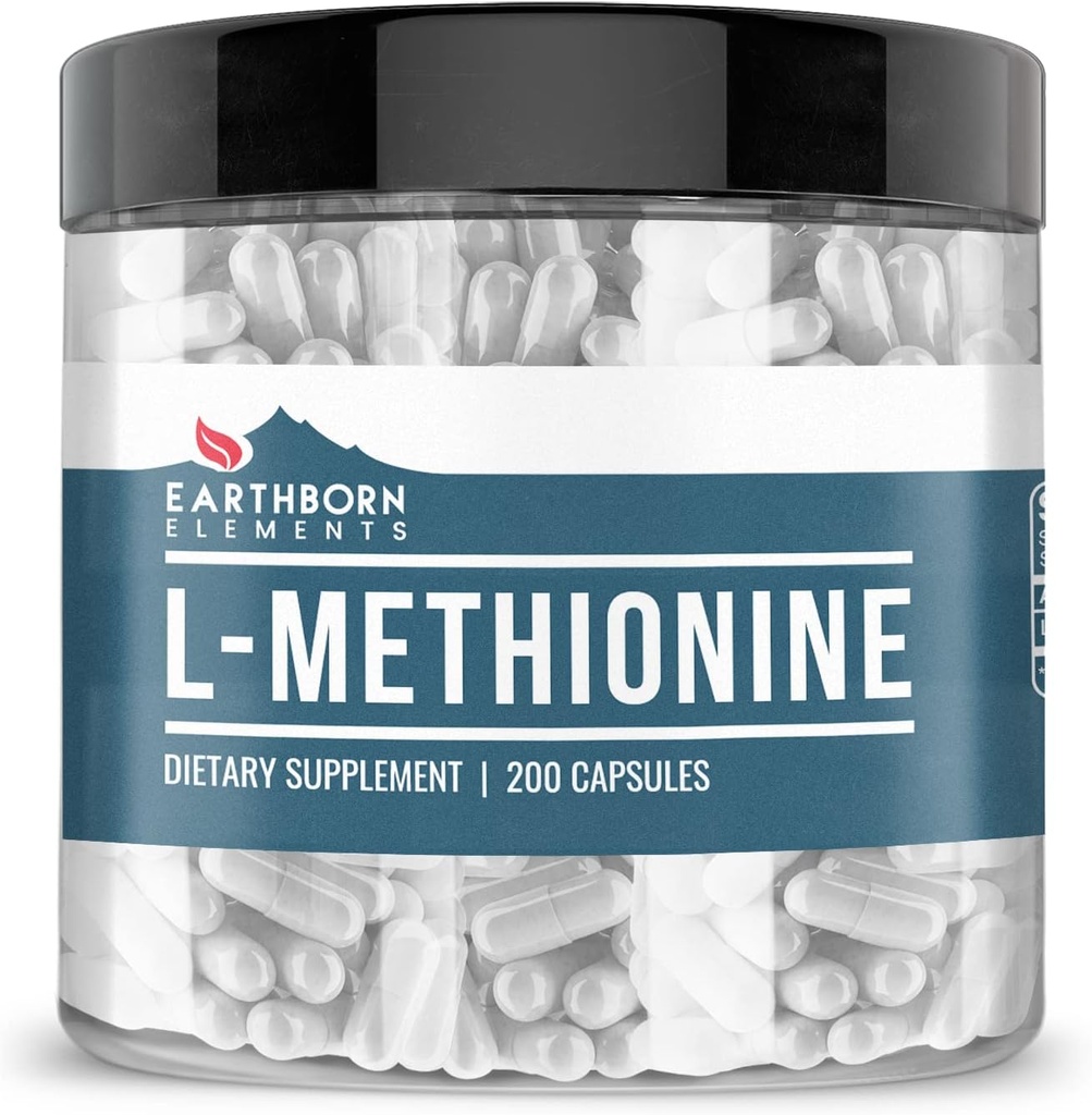Elementos terrestres L-Methionine 200 cápsulas, puras " no diluidas, sin aditivos