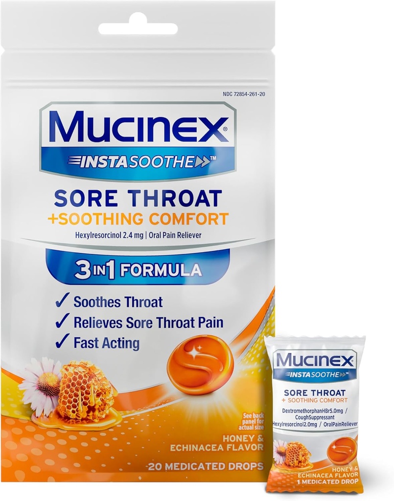 InstaSoothe Drops Manuka Honey and Echinacea Sore Throat Day 20 Count