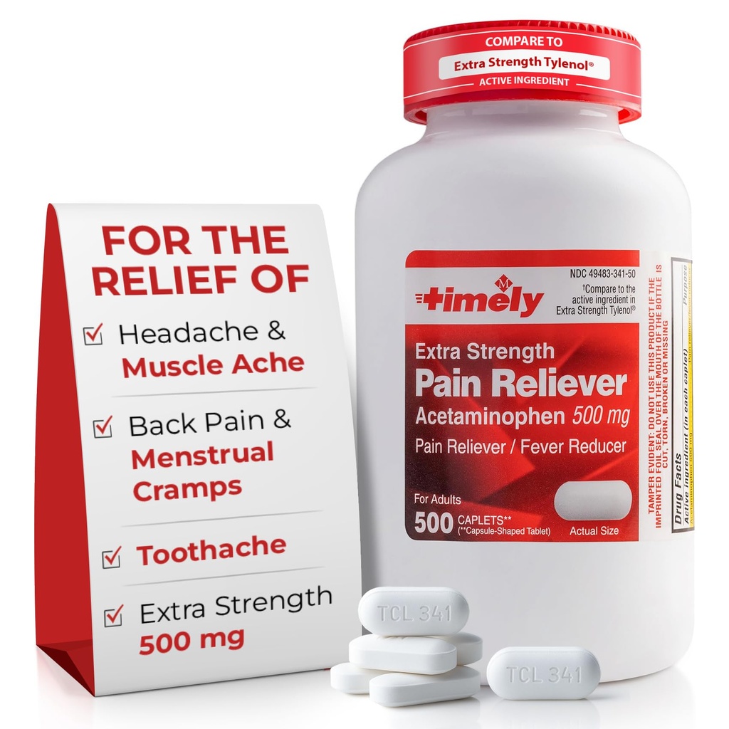 Acetaminofeno a tiempo 500mg - 500 cápsulas - Alivio de Dolor de Fuerza Extra - Comparado con el ingrediente activo en la Fuerza Extra - Cánceres menstruales, Reductor de fiebre, Dolor menor de artritis