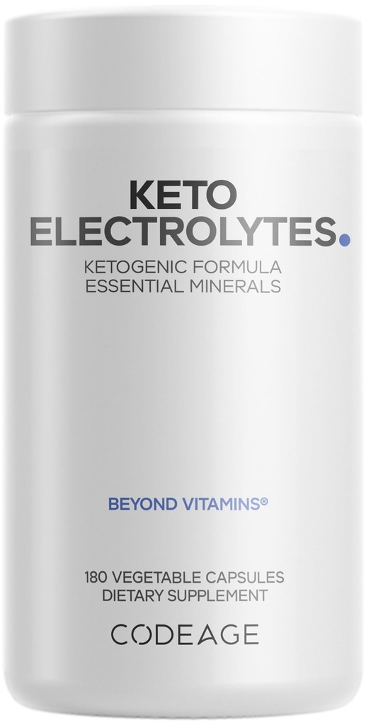 Codeage Keto Electrolytes Suplemento – Vegan Electrolyte Tablets w Magnesium, Potassium, Calcium & Sal - Electrolyte Powder Salt Pills & Drink Hydration Suplementos - Non-GMO Keto Diet - 180 cápsulas