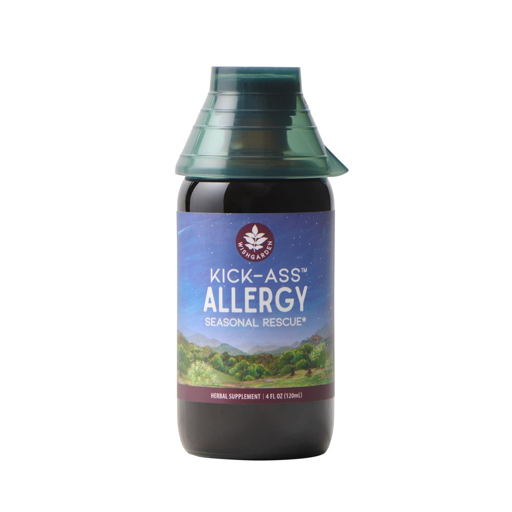 WishGarden Herbs Kick-Ass Allergy - Planta-Basada Suplemento de Alergia Herbal No Hoja de Huelga, Echinacea, &amp; Yerba Santa, apoya la respuesta saludable de Histamina a los Irritantes Estacionales, 4oz