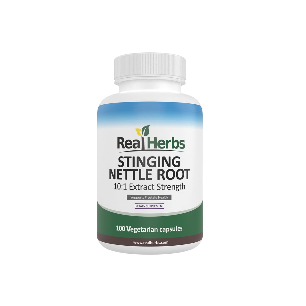 Real Herbs Stinging Nettle Root Extract 7500mg (750mg de 10:1 Extracto) – Vegetarian Friendly, Non-GMO, Gluten-Free – Apoya la salud de la próstata y orina – 100 cápsulas