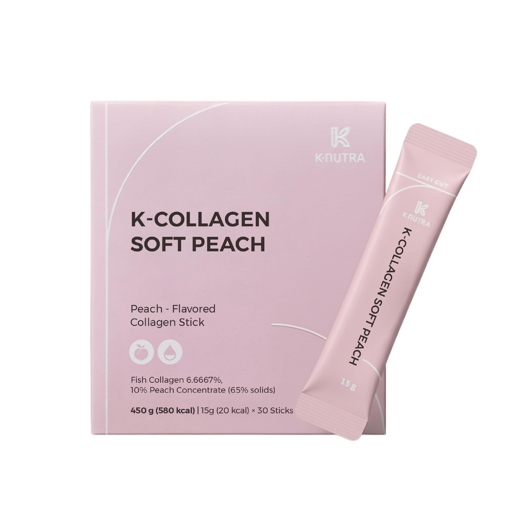 K-Nutra K-Collagen Soft Peach (15.9oz, 30 Sticks) - Regalos de vacaciones - Skin, Hair, Nail Health, Tasty Jelly, Fast Absorption. Collagen marino bajo molecular, vitamina C
