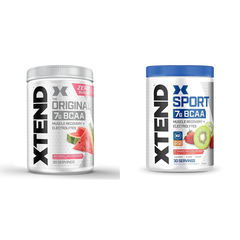 XTEND Original BCAA Powder Watermelon Explosion " Sport BCAA Powder Strawberry Kiwi Splash - Electrolyte Powder for Recovery " Hydration with Amino Acids - 30 Servings