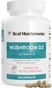Real Mushrooms Vitamina D2 de Shiitake & Agaricus – Vegan Mushroom-Based D Suplemento – Vitaminas para el apoyo general del bienestar – Orgánica, No-GMO, 1000 UI – 120 Conteo