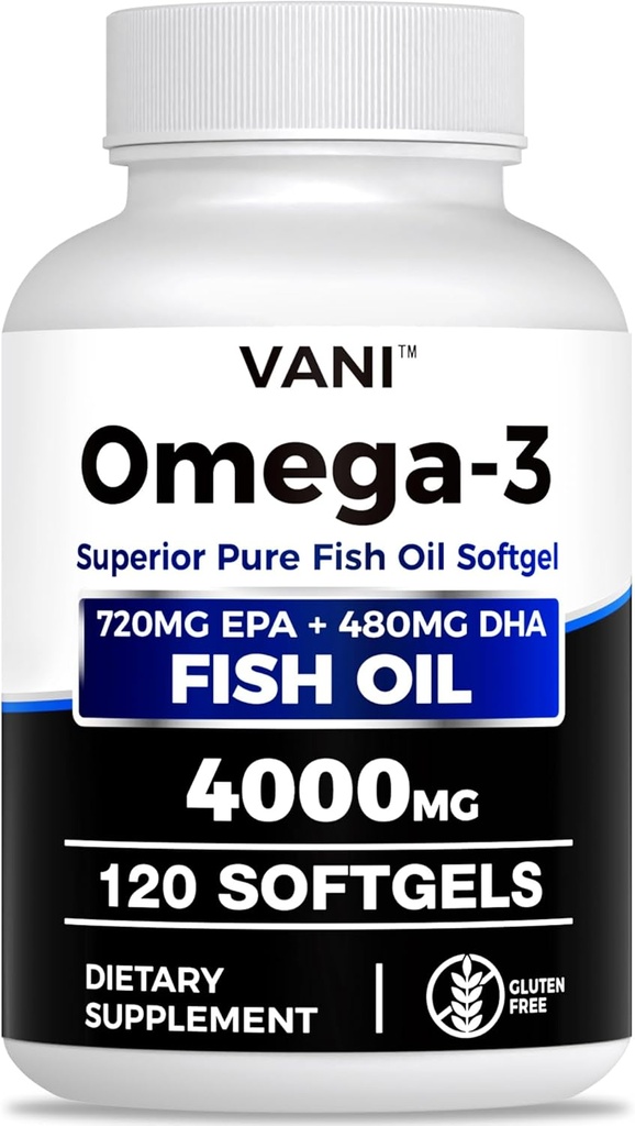 Petróleo de pescado Omega 3 (4000mg), 120 Softgels,Omega 3 Suplementos de ácido graso con EPA &amp; DHA para la salud cerebral*