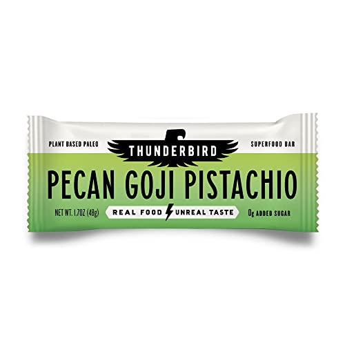 Thunderbird Bars Energy Snack, Gluten-Free with Protein, Healthy Real Food, Vegan Paleo Non-GMO, No Añadido Sugar, Pecan Goji Pistachio Flavor (12 Conde, 1.7 oz. Bares)