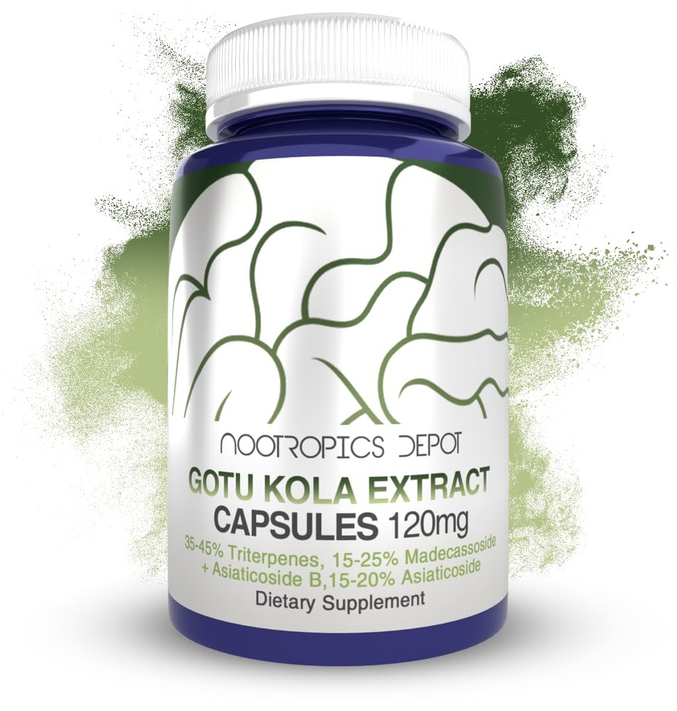 Nootropics Depot Gotu Kola Extract Capsules Ø 120mg Silencio 90 Conde Silencio Acid Resistant Silencio Centella asiatica  35-45% Triterpenes ← Apoyos Saludable Stress Levels ← Promueve la mejora de la memoria