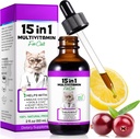 Cat Multivitamin,15 en 1 Cat Vitaminas Líquidas Suplementos para la salud del corazón, huesos, articulación, piel " Cuna, vejiga, sistema inmune Apoyo 60ml