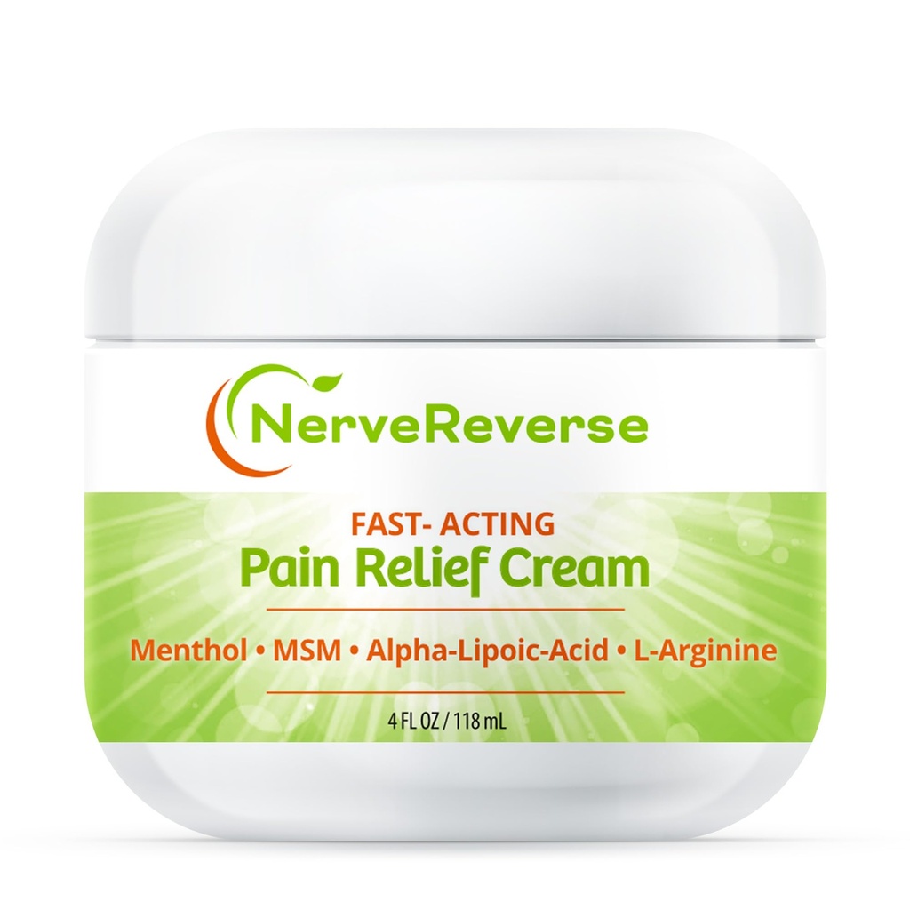 NerveReverse - Neuropatía Crema Alivio de Dolor para pies, manos, dedos de piernas. Grande 4 OZ. JAR. Crema de acción rápida, máxima fuerza con 4% Menthol, MSM, L-Carnitina, L-Arginina, Vitamina E, Vitamina B6
