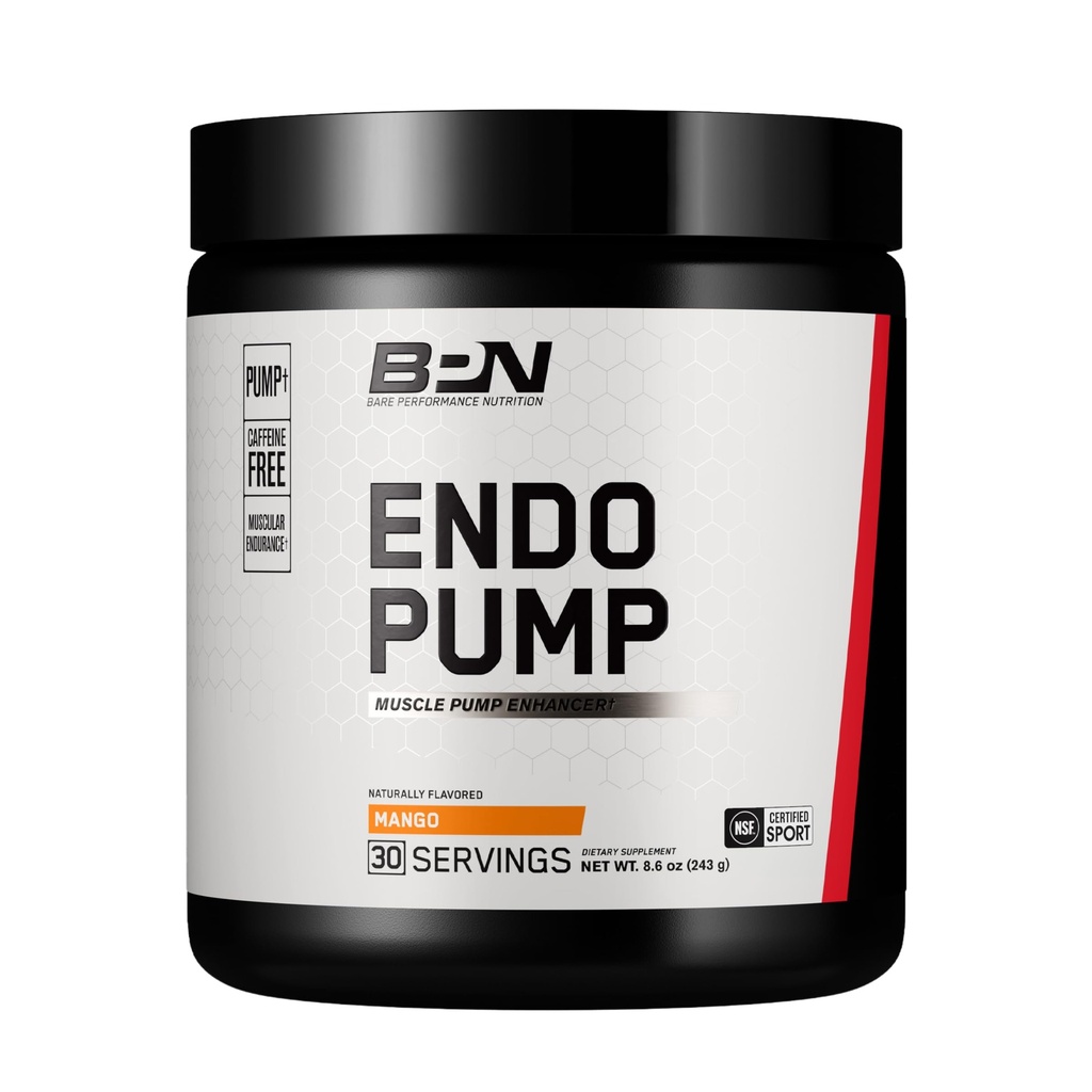 BARE PERFORMANCE NUTRITION, BPN EndoPump Pre-Workout Muscle Pump Enhancer w/L-Citrulline, Aumento del flujo sanguíneo/transporte de oxígeno a los músculos, 30 Servimientos, Mango