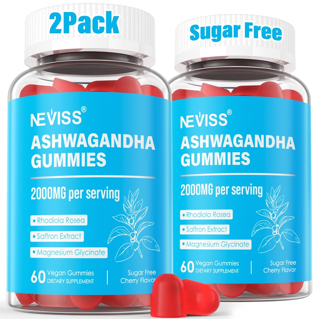 Ashwagandha Gummies, Magnesium Glycinate Gummies 2000mg para adultos, Vitamina B6, Zinc, Rhodiola Rosea, Lemon Balm, Relax Support, Natural Zzz, Brain, Muscle, Stamina, Energy, Sugar Free
