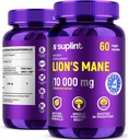 Lion’s Mane Mushroom Suplemento 10,000 mg  Suplementos dietéticos para la memoria, enfoque " Clarity ¦ Daily Immune System Support Complex for Women " Men ¦ Non-GMO, Gluten-Free, Vegan Ø 60 cápsulas