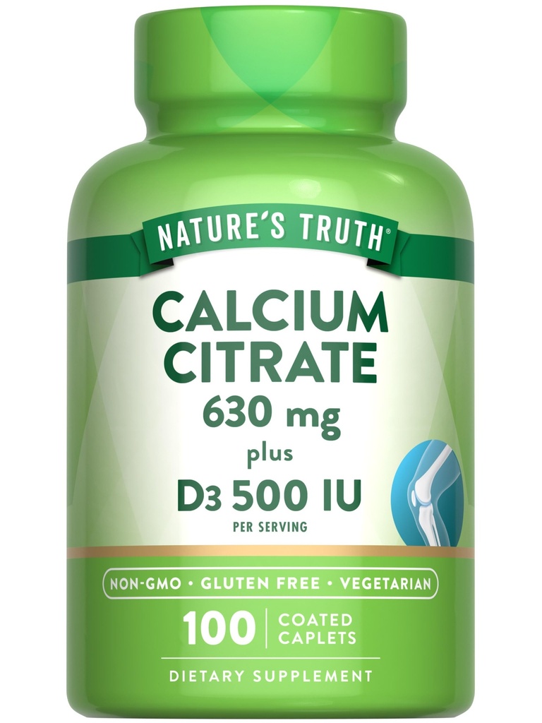 Verdad de la naturaleza Citrato de calcio con vitamina D3 ← 100 cápsulas ← Vegetariano, No GMO &amp; Gluten Suplemento gratuito