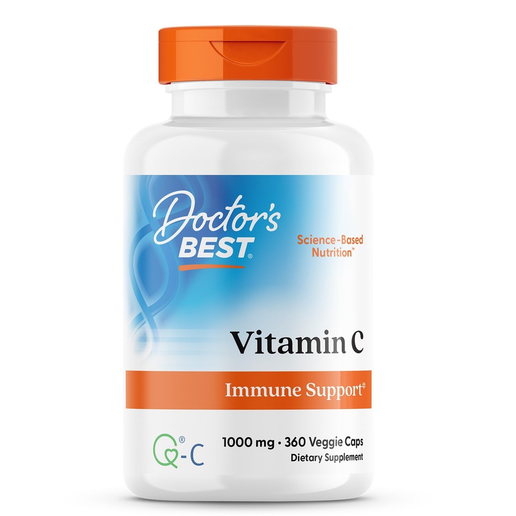 La mejor vitamina C del médico con Q-C, soporte inmunológico, no GMO, libre de gluten, soy libre, vegano 360 cápsulas vegetales