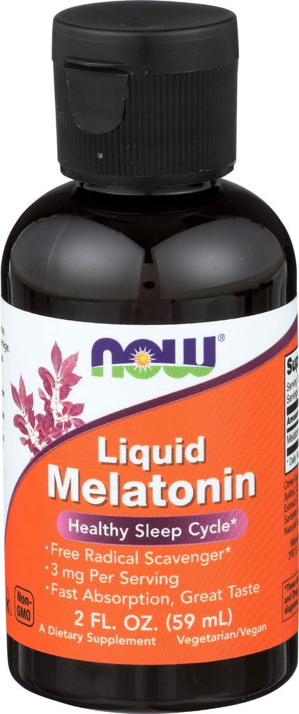 AHORA Suplementos de alimentos, Melatonina líquida, 3 mg por ser, absorción rápida y gran sabor, 2-Onces