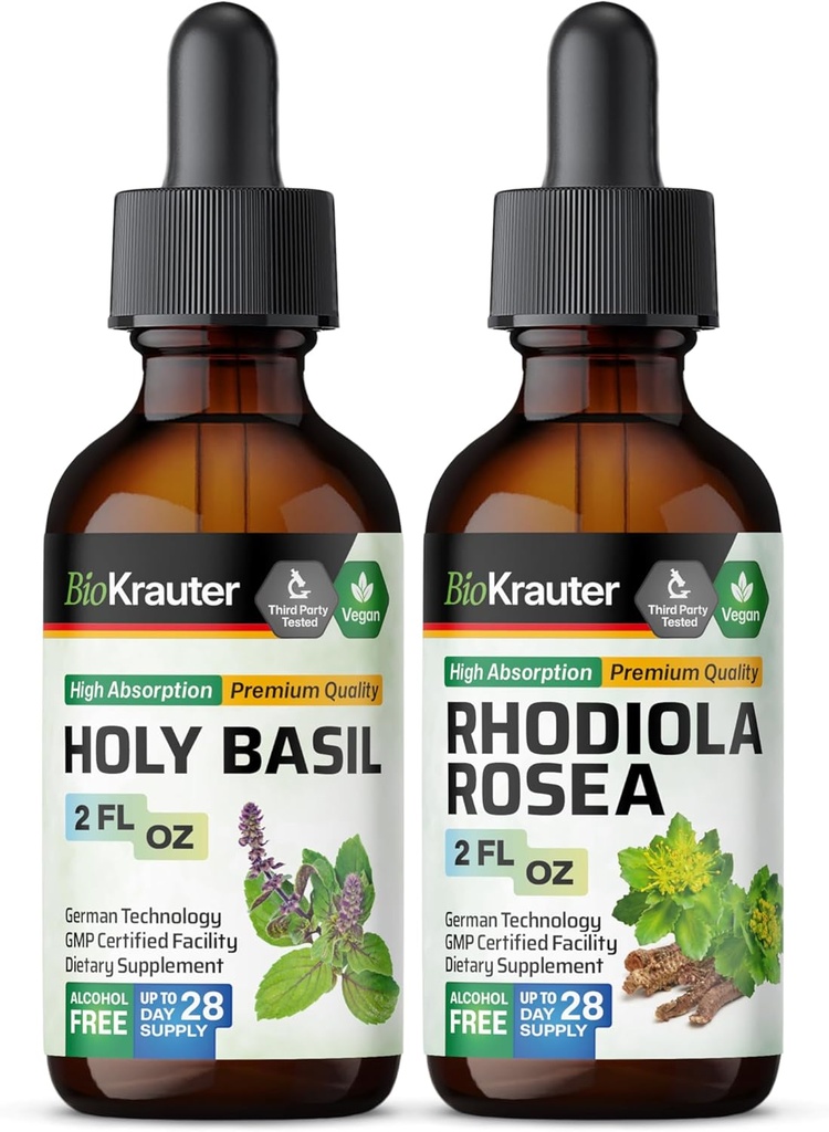 BIO KRAUTER Holy Basil Tincture 2 Fl. Oz. & Rhodiola Rosea Tincture 2 Fl. Oz.
