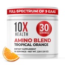 Aminoácidos de salud 10X - 30 Servimientos de Pólvora EAA &amp; BCAA, Pre Workout BCAA con Aminoácidos esenciales Suplemento - BCAAs &amp; EAAs para la longevidad, apoyo muscular, fuerza, energía - naranja tropical