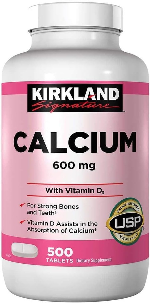 Calcio de Firma Kirkland, 600 mg+D3, 500-Cunas