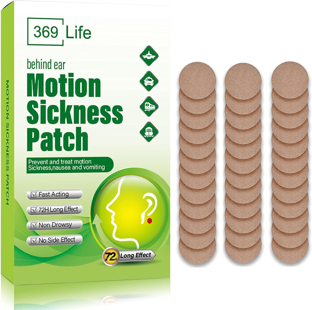 Motion Sickness Patches for Car and Boat Rides, Ships, Cruise and Airplane &amp; Other Forms of Transport - Travel Essentials, for Adults and Kids (48 Count)