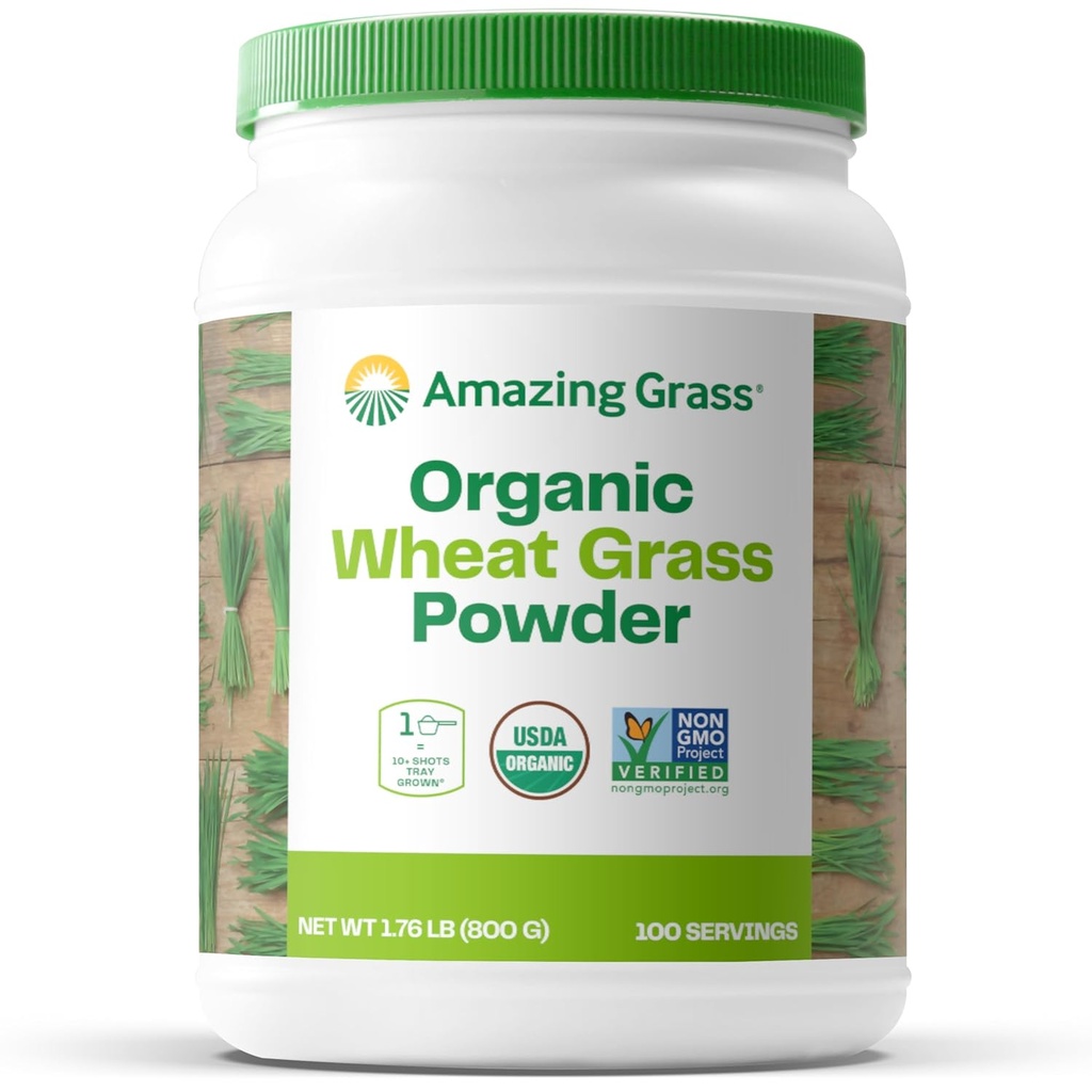 Asombroso Grass Wheat Gras Powder: 100% Whole-Leaf Wheat Grass Powder for Energy, Detox & Immunity Support, Chlorophyll Provide Greens, 100 Servings