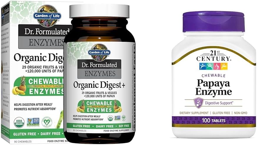 Jardín de la Vida Dr Fórmula Enzymes Digestivos con Papain, Bromelain &amp; Siglo XXI Papaya Enzyme Chewable Tablets, Tropical, 100 Conde