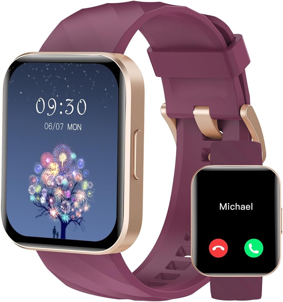 Relojes inteligentes RUIMEN para mujeres hombres (llamadas de respuesta/make) Compatible con teléfono iPhone/Android, 1.85" HD Screen Fitness Tracker Heart Rate Monitor 100+ Sports Tracker Watch Waterproof (Purple)
