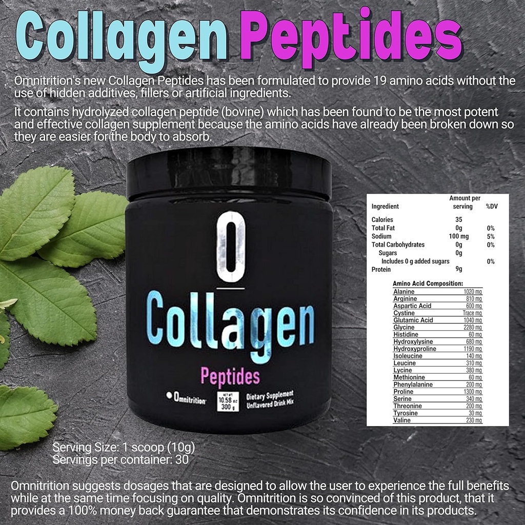 Omnitrition Collagen Peptides Suplemento dietético, Unflavored 9001 30 Botella de servicio