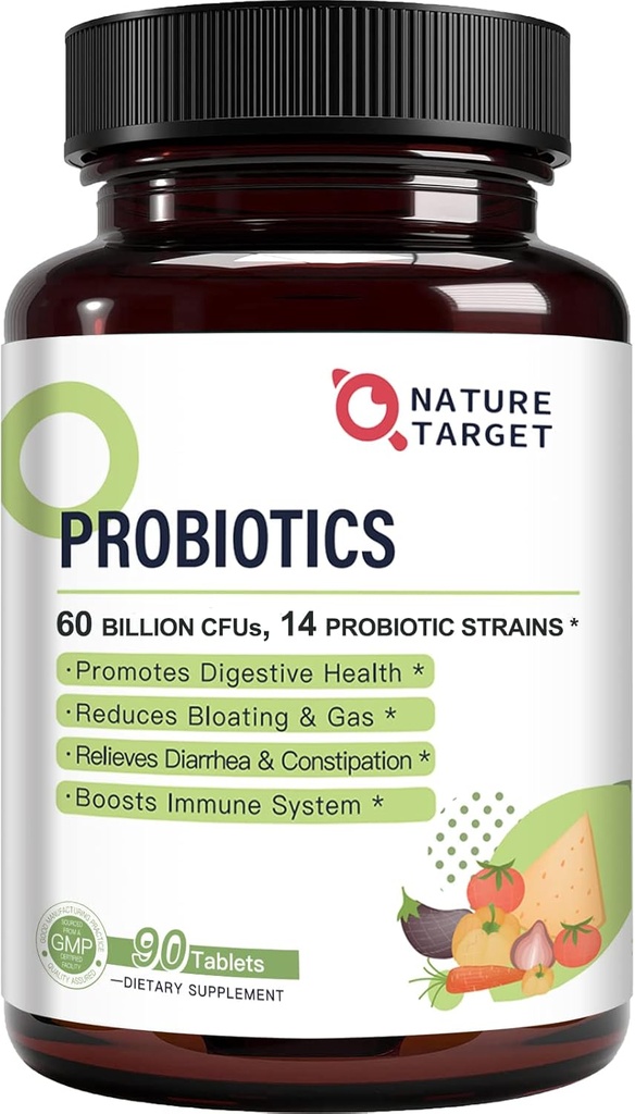Probióticos para Mujeres, Hombres y Niños, 60 Billones Probiótico para Salud Digestiva -14 Estragos, Prebióticos y Probióticos para Gut Health &amp; Immune Support, Gluten Free, Non-GMO, 90 Tablets