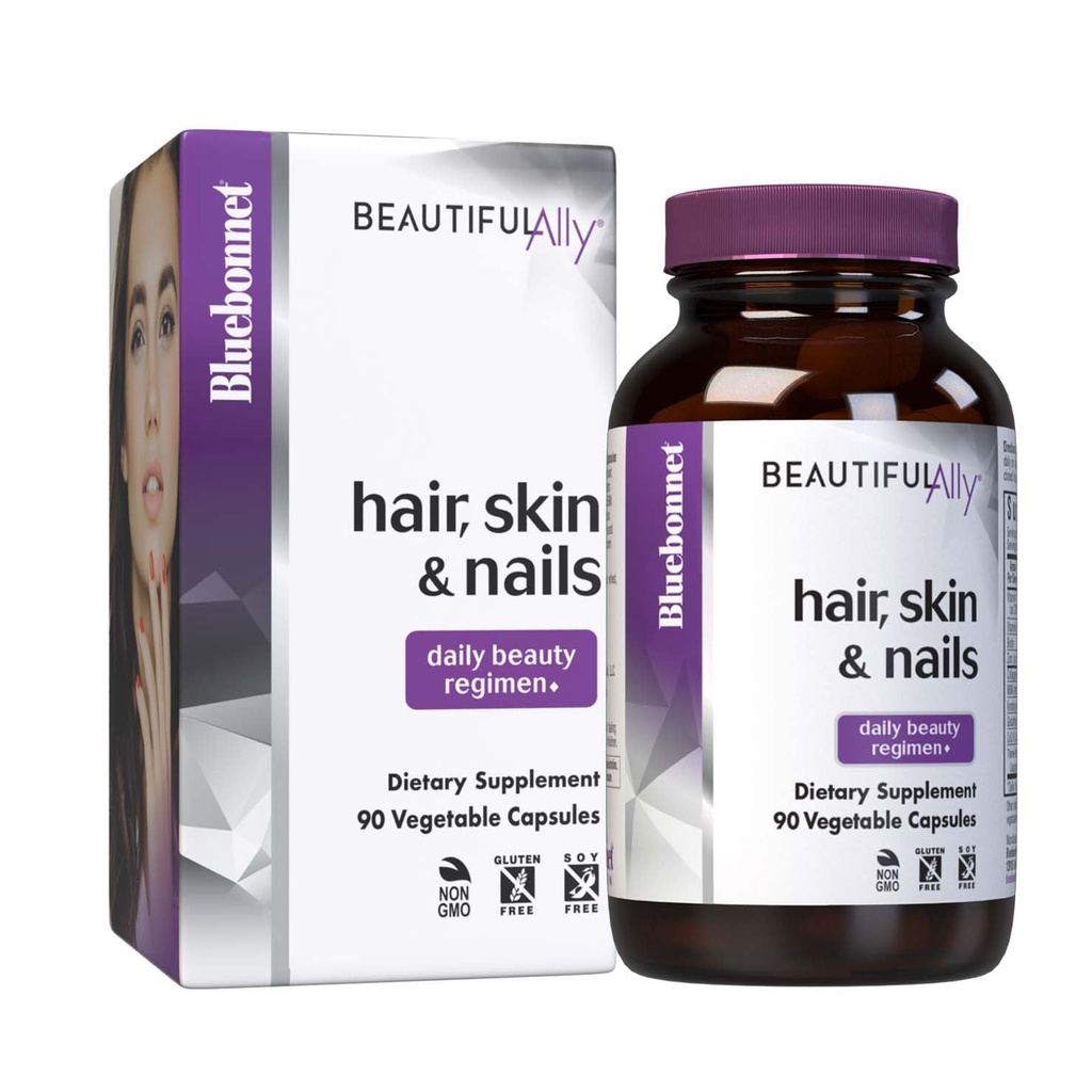 BlueBonnet Nutrition Hermoso pelo de alias, uñas de piel, colágeno hidrolizado de vacas de grano, péptidos de colágeno Tipo 1 &amp; 3, No GMO, libre de gluten, libre de soja, libre de leche, 90 cápsulas vegetales