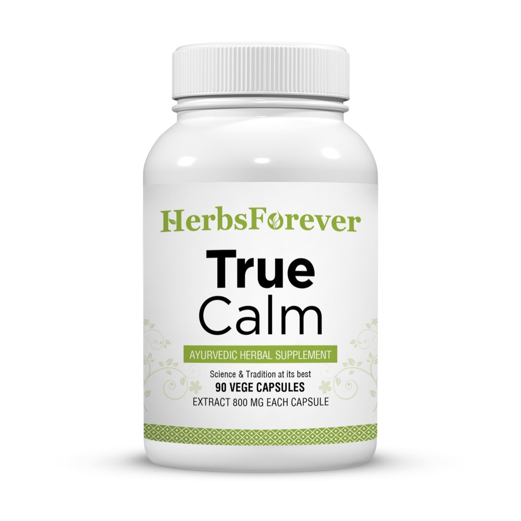 Herbsforever Cápsulas de calma verdaderas Formulación herbal ayurvédica Fórmula de alivio proporciona calma y sueño cómodo 90 cápsulas de Vege 800 Mg cada uno