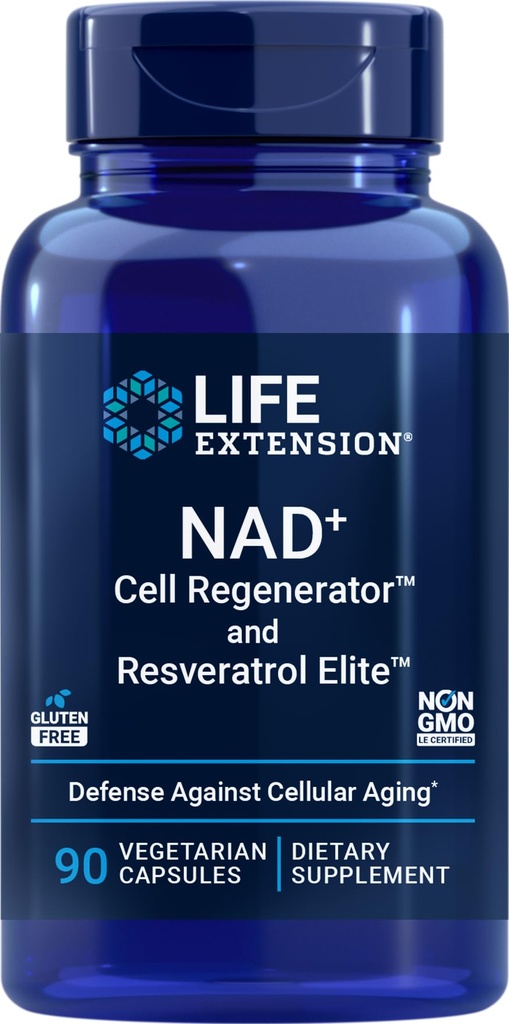 Extensión de vida NAD+ Regenerador de células y Elite de Resveratrol, 90 Caps de Veg