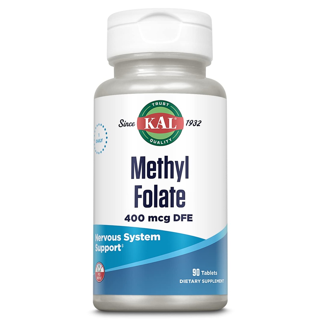 KAL Methyl Folate 400 mcg DFE, 5-MTHF Forma activa Vitamina B9, Folic Acid Suplemento, Heart Health, Prenatal, Mood and Brain Support, Fast Dissolving ActivTab, 60-Day Guarantee, 90 Servings, 90 Tablets