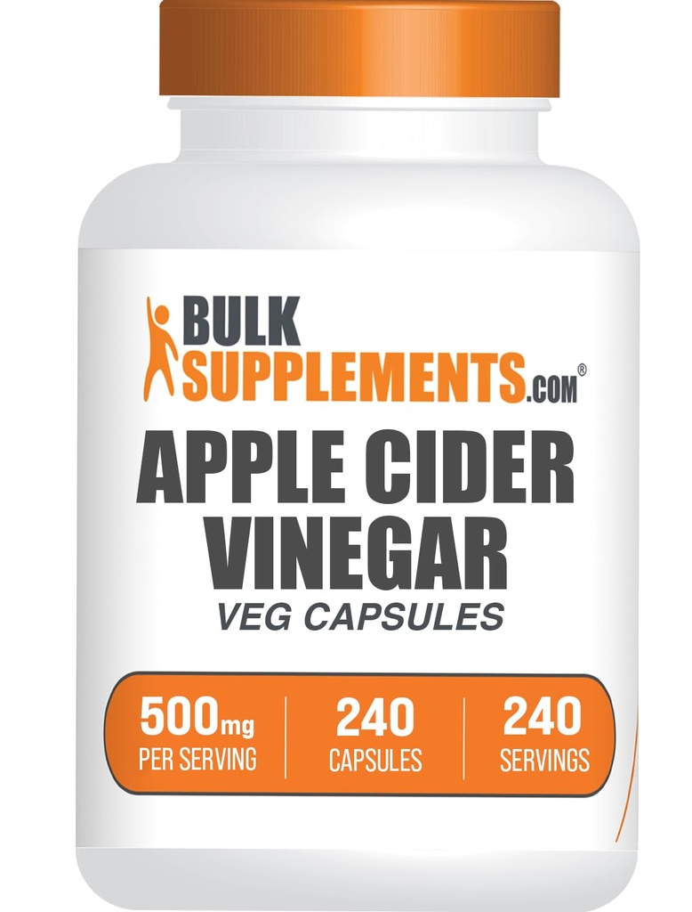 BulkSupplements.com Cápsulas de vinagre de manzana - Cápsulas ACV, Suplementos de vinagre de manzana, Vinagre de manzana 500mg - Gluten Gratis, Cápsula por ser, 240 Cápsulas (Pack of 1)