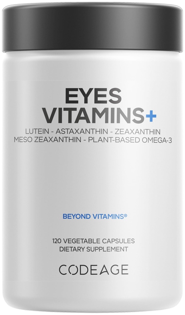 Codeage Eyes Vitaminas - AREDS 2 Based Formula Supplement - 2-Month Supply - Vitaminas A, C, E, Zinc, Lutein, Astaxanthin, Zeaxanthin, Eyebright, Marigold, Bilberry, Saffron, Omega-3-120 Capsules