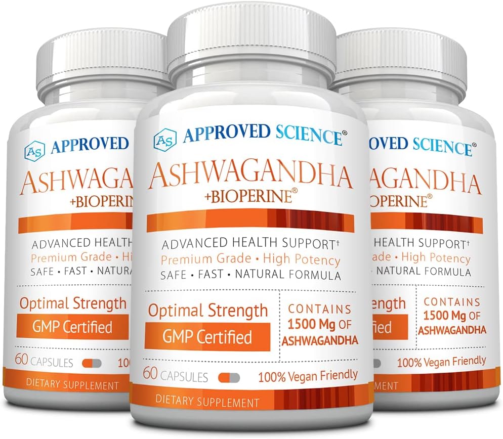 Ciencia Aprobada Ashwagandha 1500mg con Bioperine® y Ginger- Boost Mood & Energy - 60 cápsulas de amistad vegana (3 botellas)