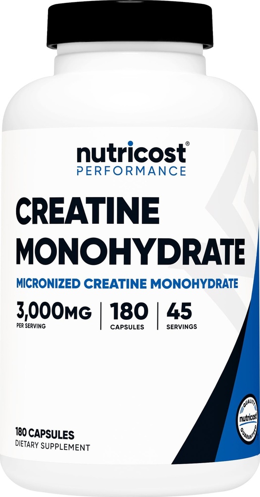 Nutricost Creatine Monohydrate 3000mg, 180 Capsules (750mg Por Capsule) - Gluten Free, Non-GMO