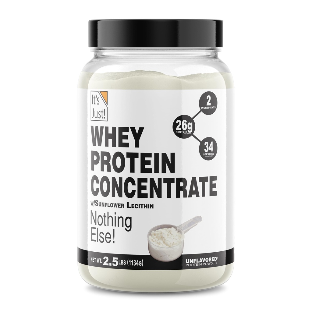 ¡Es sólo! - Concentrado de proteínas 100% Whey, hecho en EE.UU., Premium WPC-80, No hay sabores añadidos o dulces artificiales (2.5 libras, sin sabor)