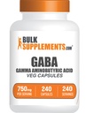 BulkSupplements.com Gamma Aminobutyric Acid Capsules - Suplemento GABA, GABA 750mg - Vegan & Gluten Free, 1 cápsula por Serving, 240 Conde (Pack of 1)