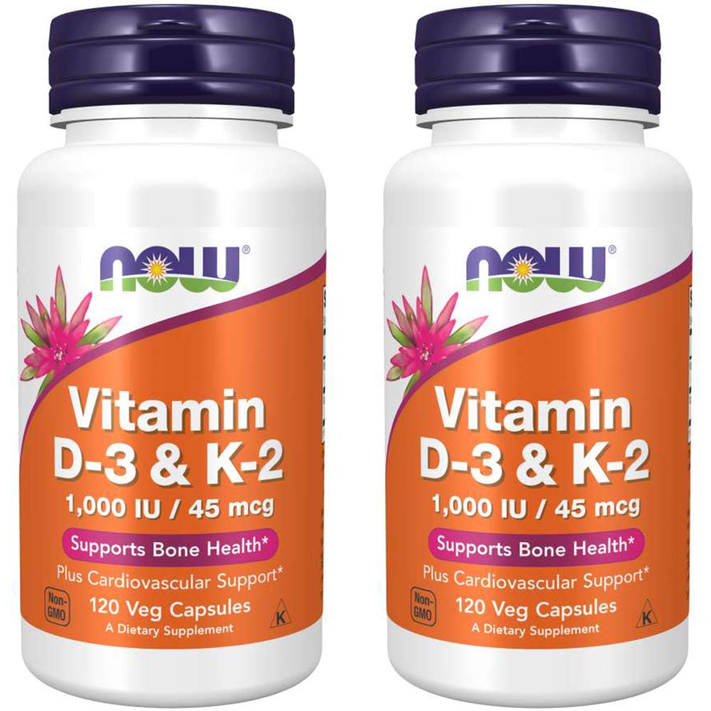 AHORA Alimentos Vitamina D-3 &amp; K-2, 120 Cápsula de Vegeta (2 Pack)