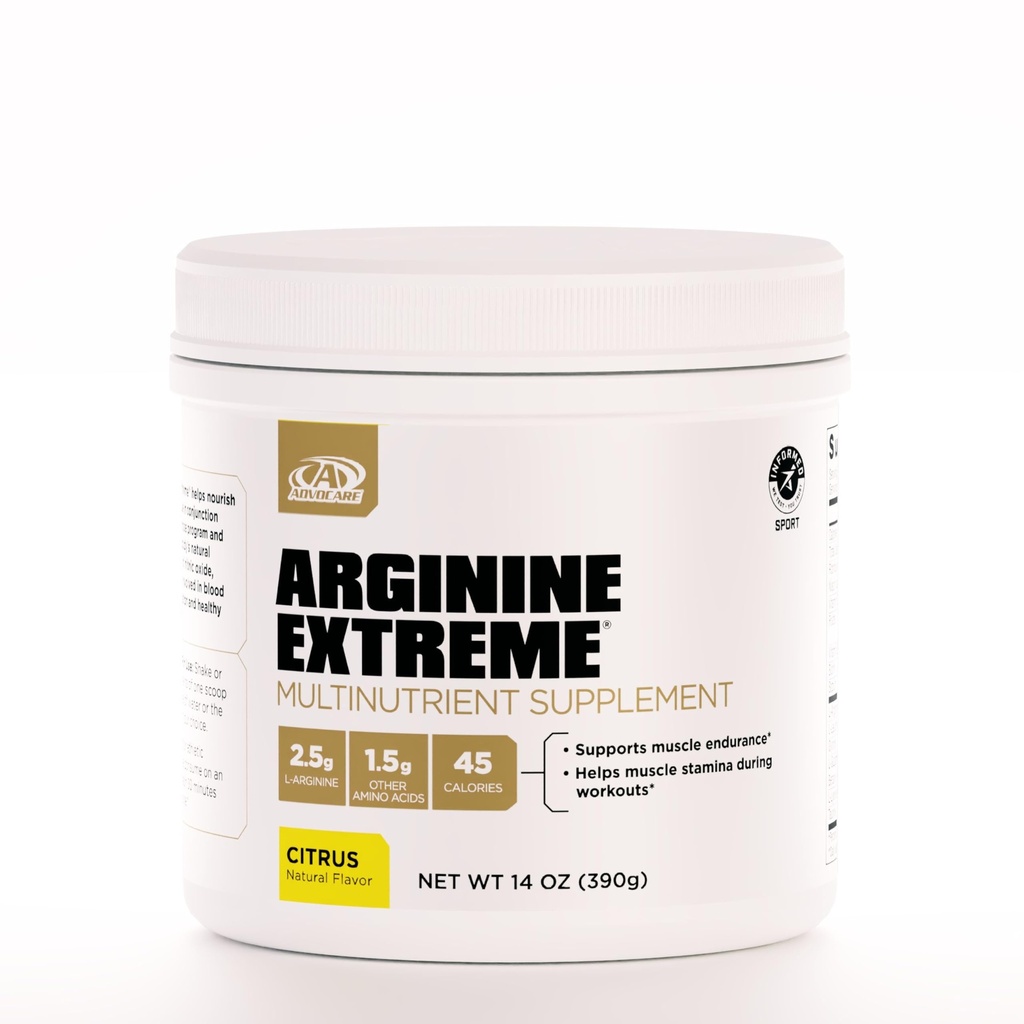 AdvoCare Arginine Extreme Multinutrient Supplement - Pre-Workout Amino Acids Supplement - Supports Stamina & Endurance* - Incluye Vitamina B-12, L-Arginina &amp; Más - Citrus, 14 oz