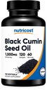 Nutricost Black Seed Oil (Cumin) - Cold Pressed, Source of Omega 3 6 9-120 Softgels, 1000mg Por Serving, 60 Servings - Non-GMO y Gluten Free