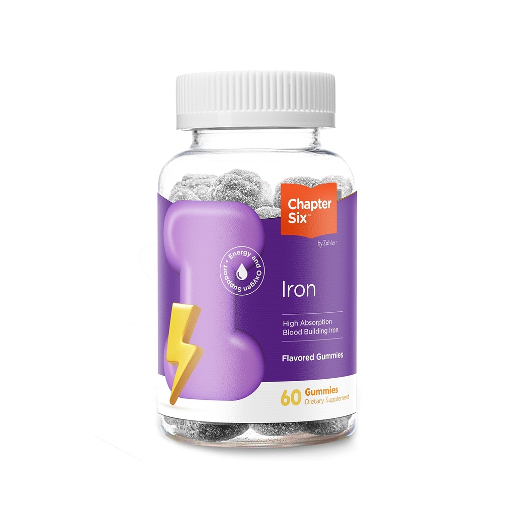 Zahler Capítulo Seis Gummies de Hierro, Suplemento de Hierro con Vitamina C para Adultos, Kosher, 60 Gummies Flavored (10MG)