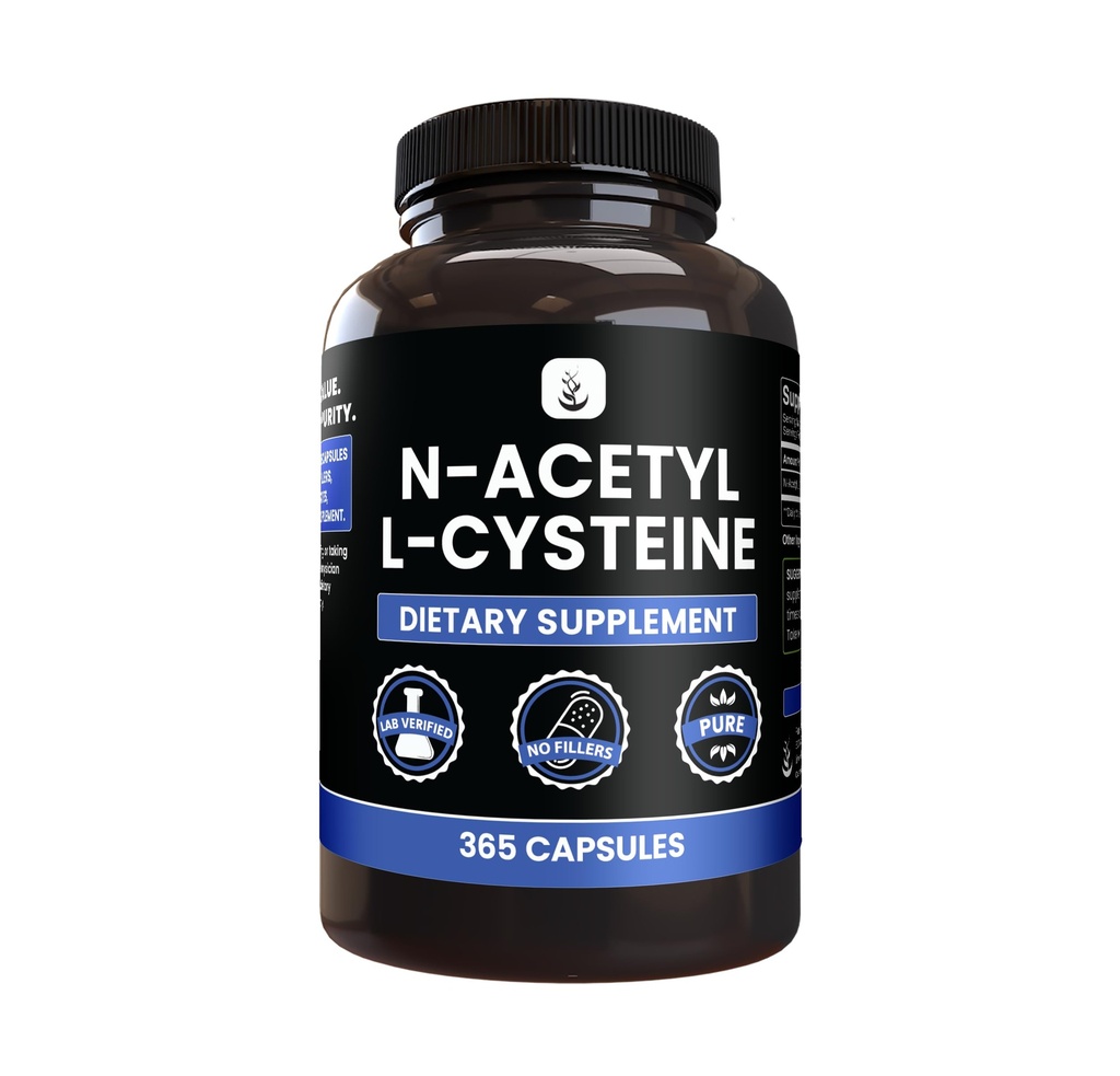 PURE ORIGINAL INGREDIENTES N-Acetyl L-Cysteine (365 cápsulas) No Magnesium Or Rice Fillers, Siempre Puro, Lab Verified