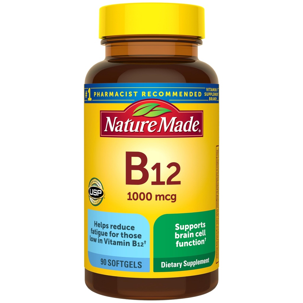 Nature Made Vitamina B12 1000 mcg, Suplemento dietético para el apoyo al metabolismo energético, 90 Softgels, 90 Day Supply