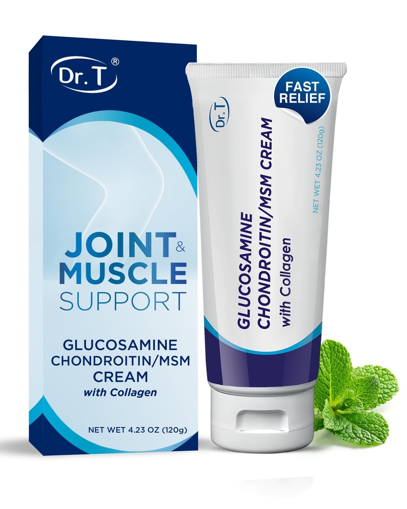 Dr. T Glucosamine Chondroitin Cream - Fórmula Premium con MSM y Collagen para el trastorno mixto y muscular - Mantiene la fuerza conjunta, flexibilidad y movilidad muscular - 4.23 oz / 120g (1 Pack)
