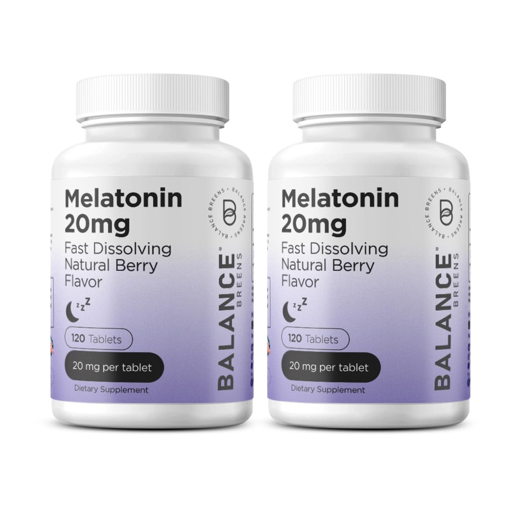 Melatonin 20mg Tablas rápidas de disuelve - Alta potencia, Actuación rápida, Asistencia natural para el sueño - Ayudas para el sueño para adultos - Fórmula libre de drogas - 120 pastillas para dormir - Pack de 2