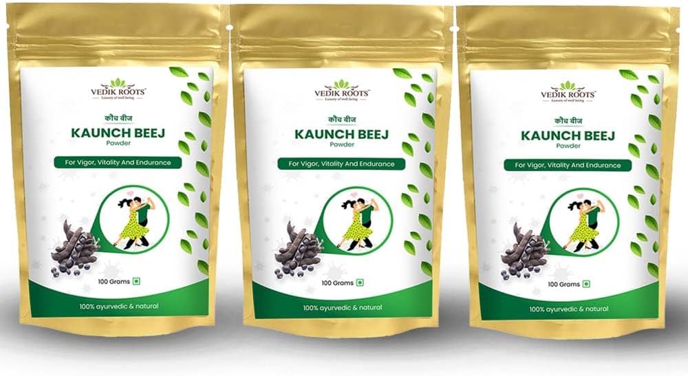 Kaunch Beej Powder – Herb ayurvédico natural para el bienestar diario ← 100% puro &amp; Vegan 100g Cada(Pack of 3)